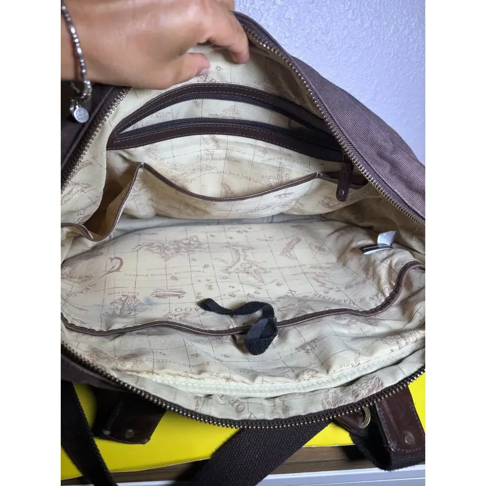Tommy Bahama Tobago Briefcase Laptop Bag Canvas & Leather Carry Strap Map Lining